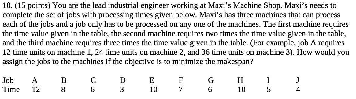 1 0 . ( 1 5 points ) You are the lead industrial