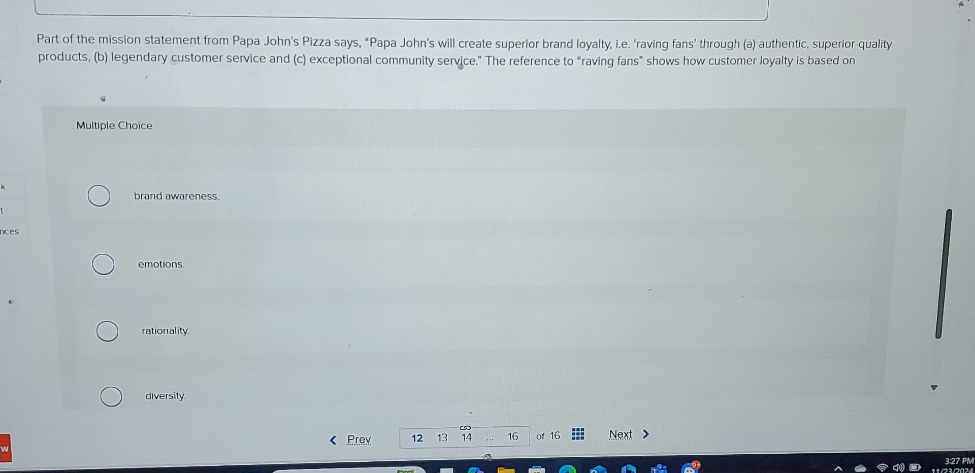 Part of the mission statement from Papa John's