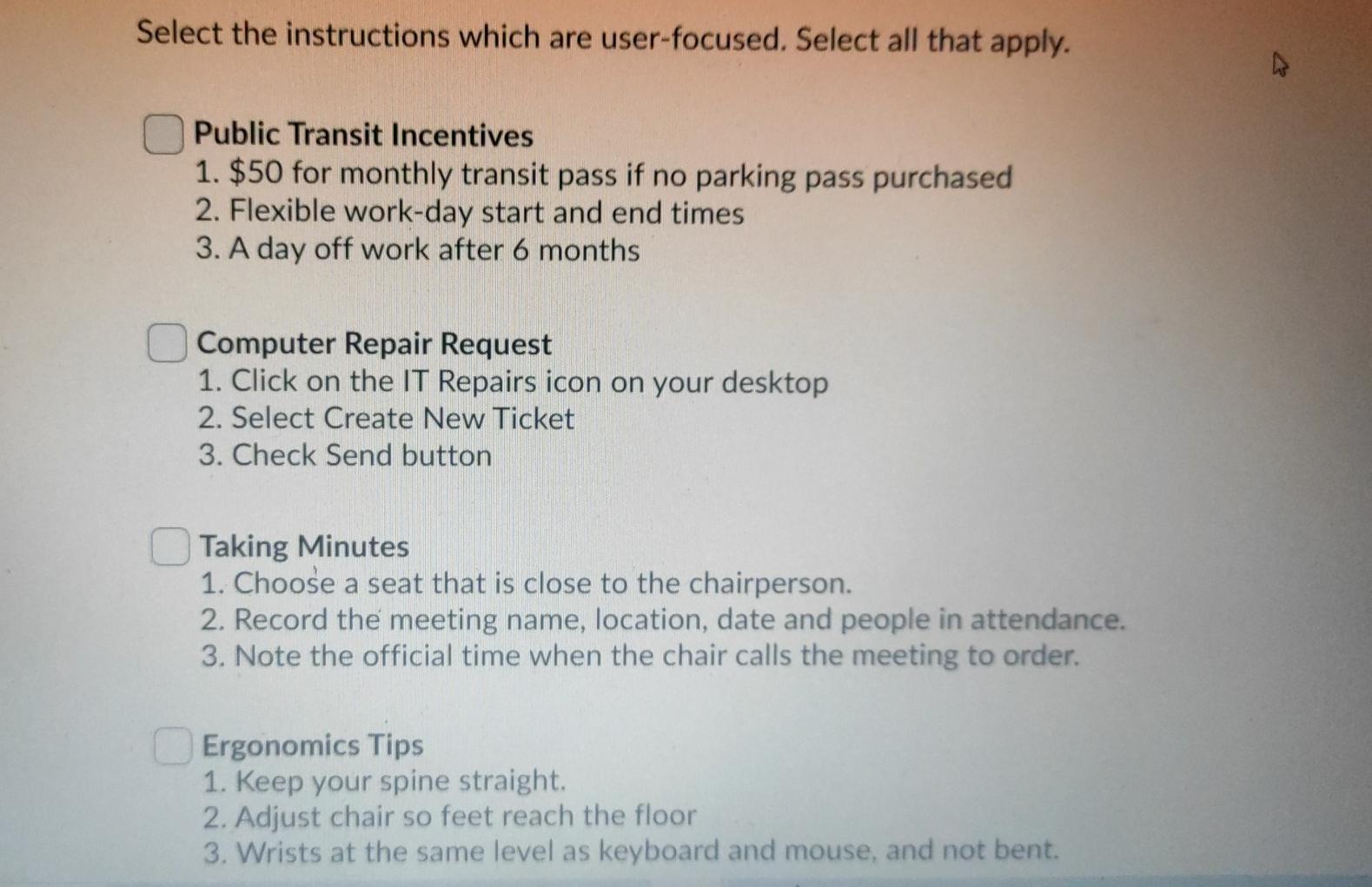 Select the instructions which are user-focused.