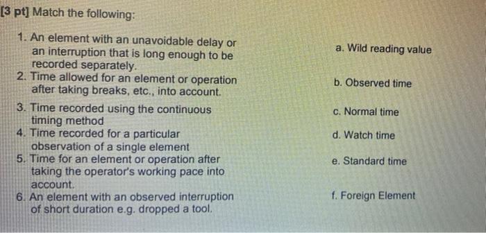 [3 pt] Match the following: a. Wild reading value