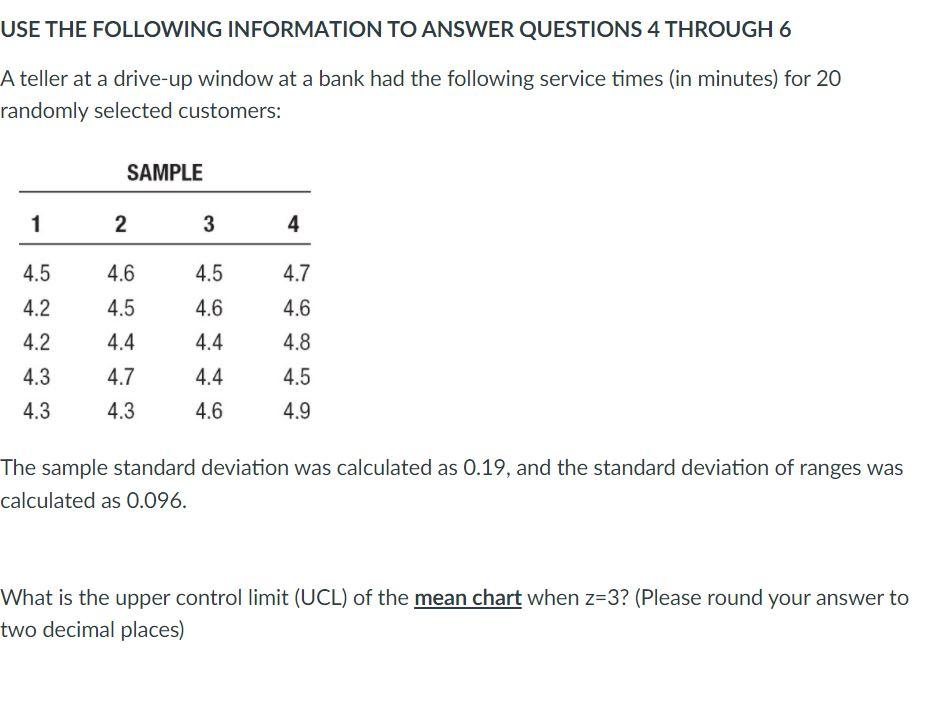 USE THE FOLLOWING INFORMATION TO ANSWER QUESTIONS