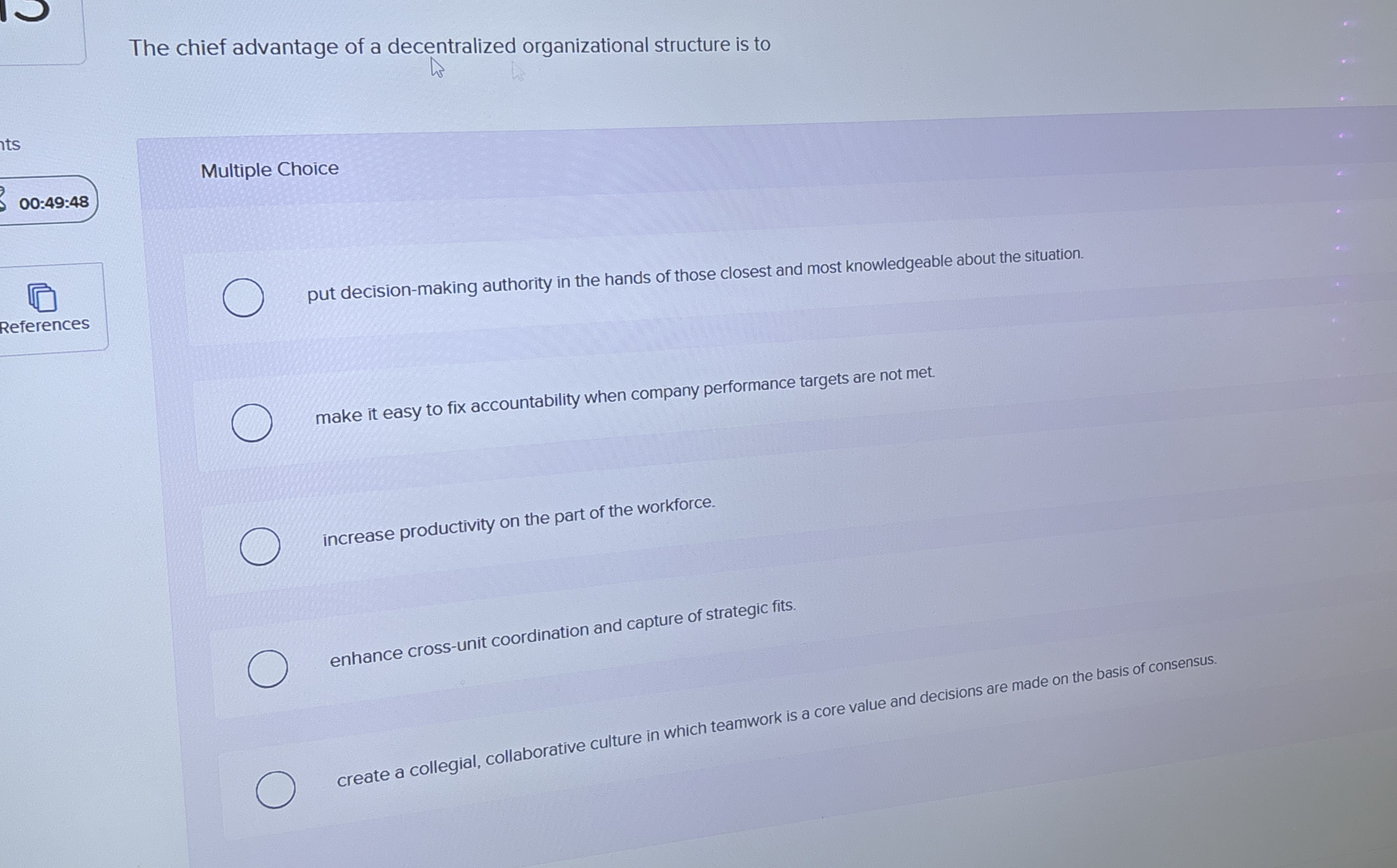 The chief advantage of a decentralized