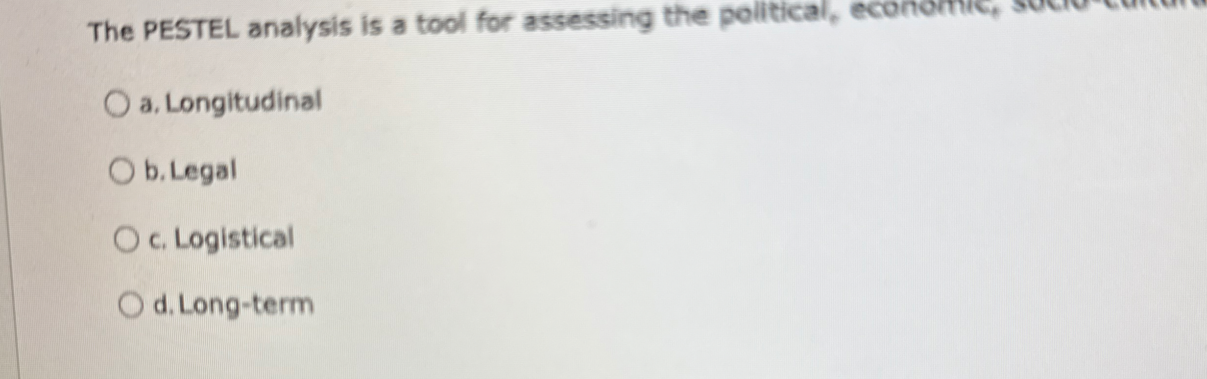 The PESTEL analysis is a tool for assessing the