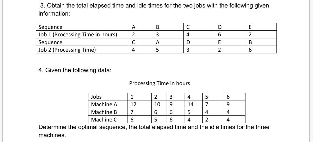 3. Obtain the total elapsed time and idle times