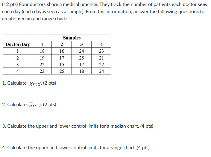 (12 pts) Four doctors share a medical practice.