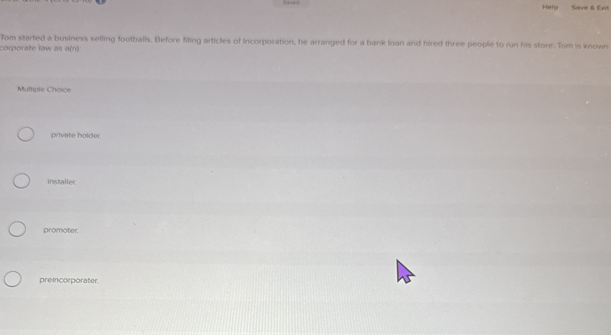 stured Help Save & Exit Tom started a business