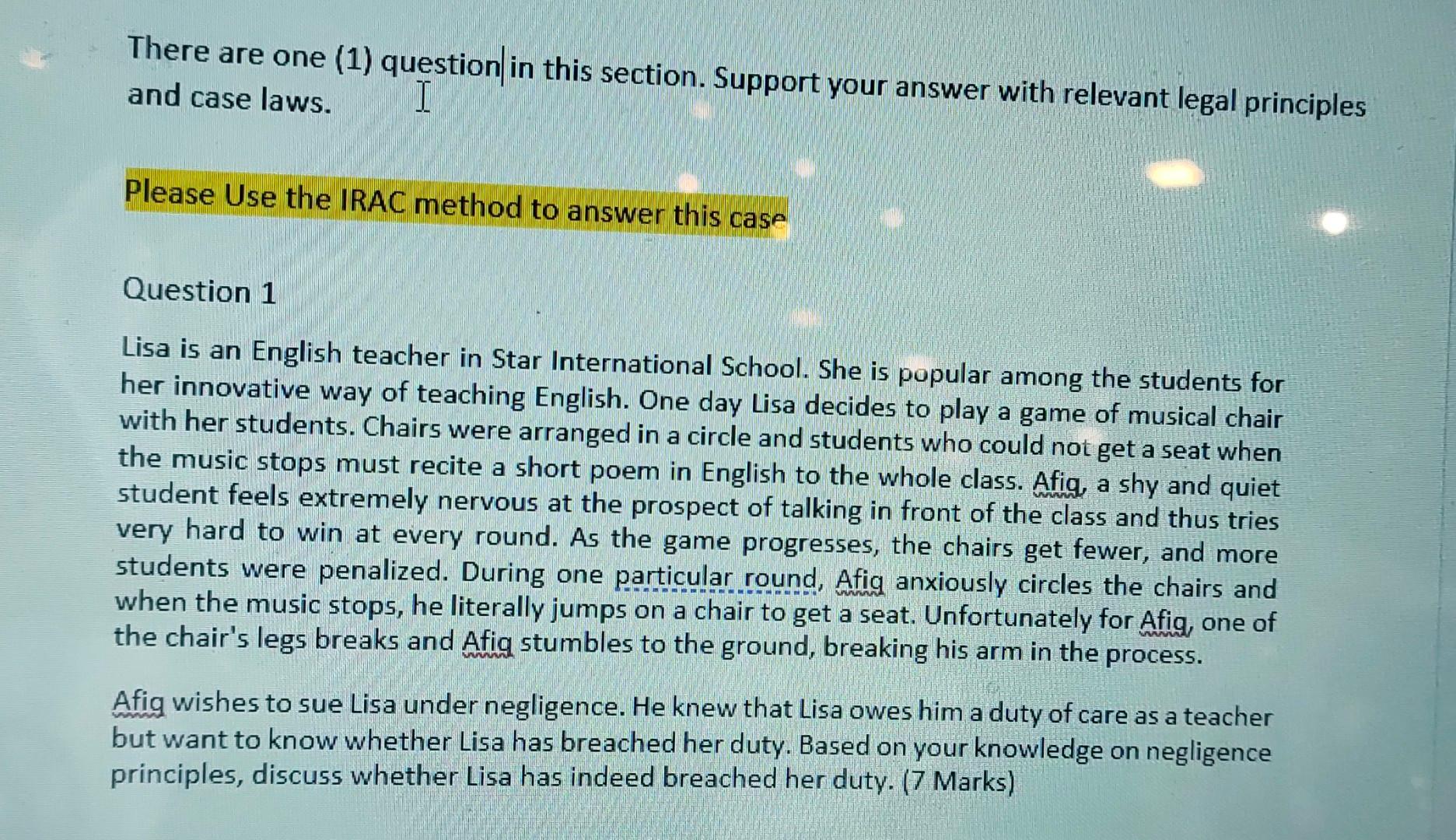 There are one (1) question in this section.