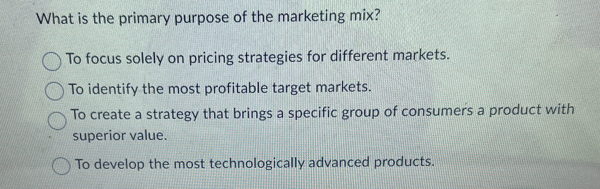 What is the primary purpose of the marketing mix?