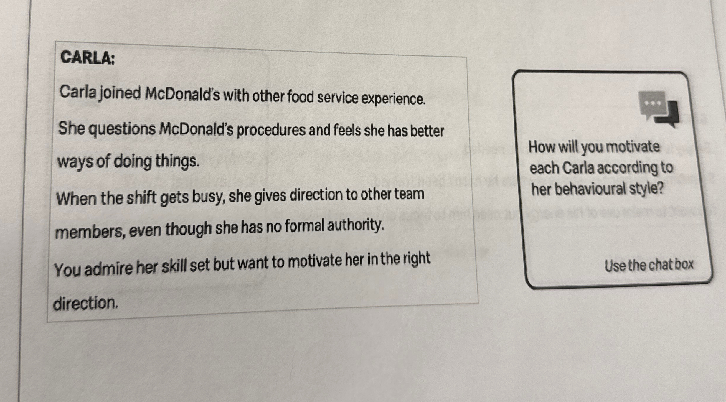 CARLA: Carla joined McDonald's with other food