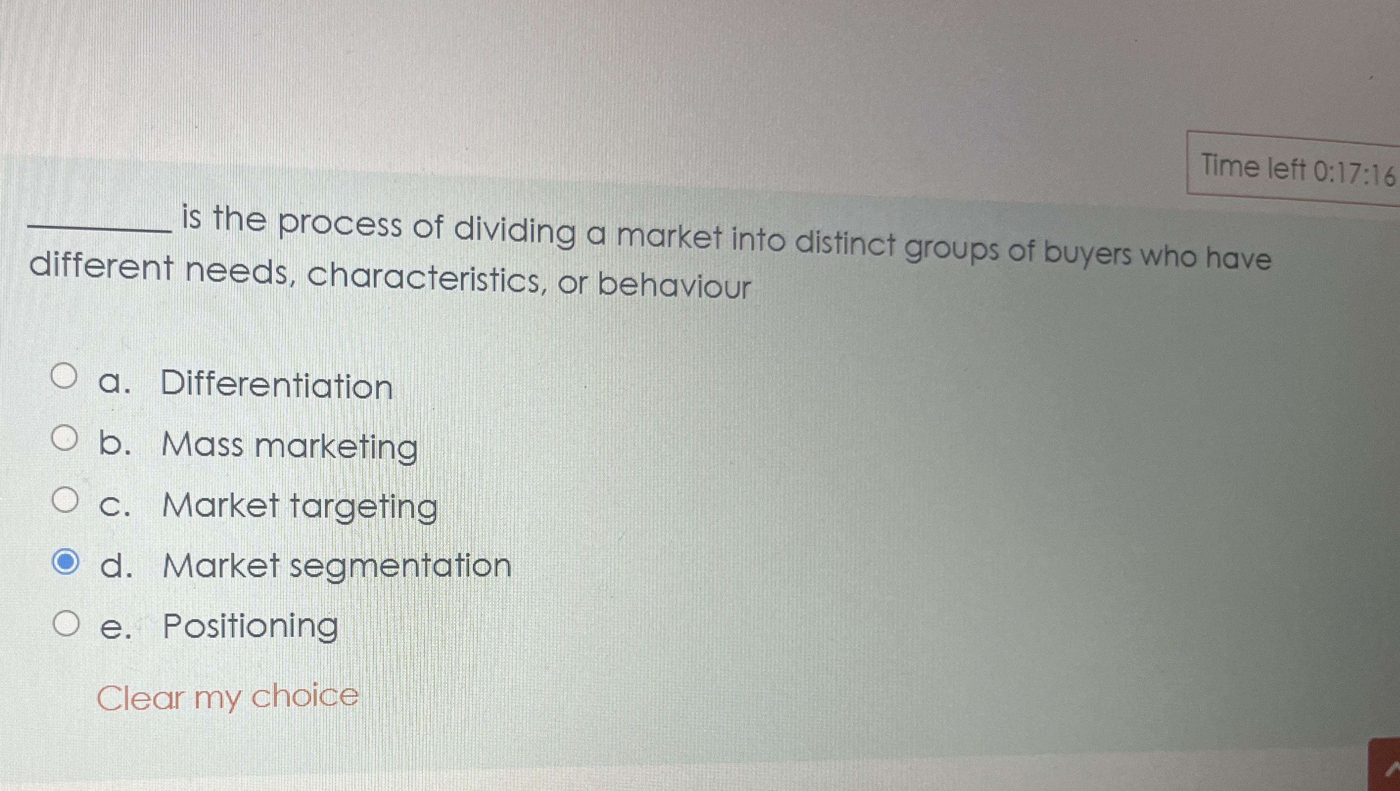 Time left 0 : 1 7 : 1 6 is the process of