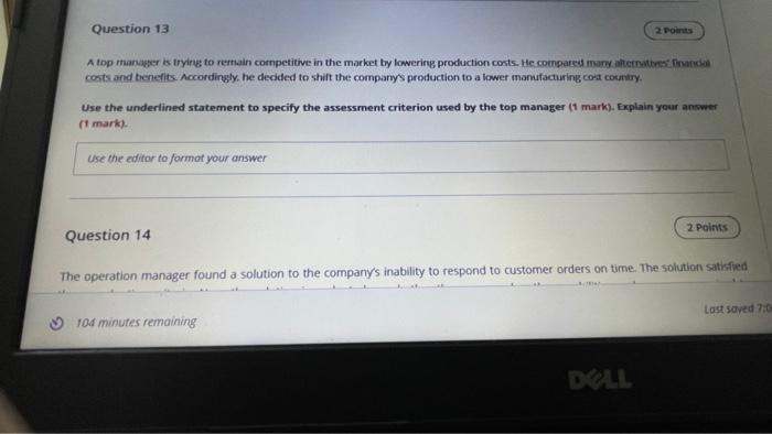 Question 11 Abdulla is the Operation Department