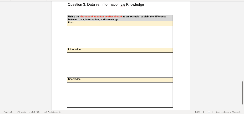 Question 3: Data vs. Information v.s Knowledge