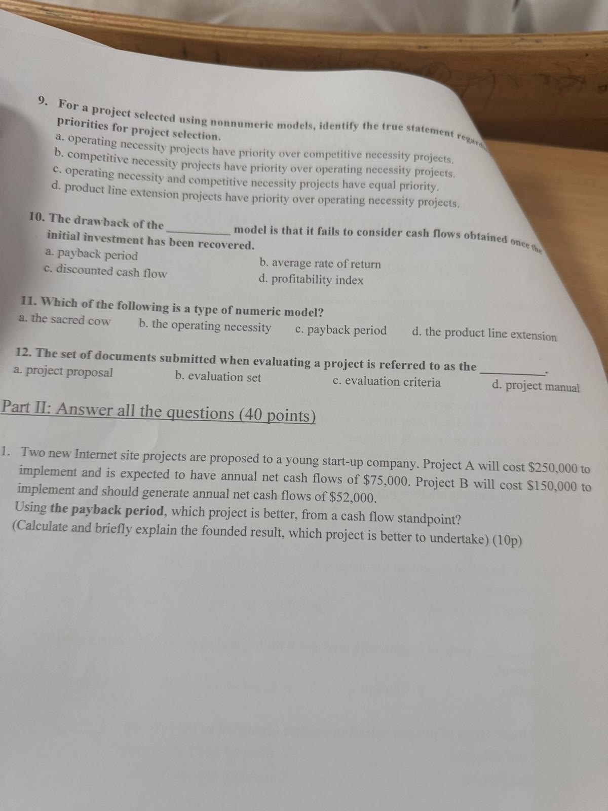 For a project selected using nonnumeric models,