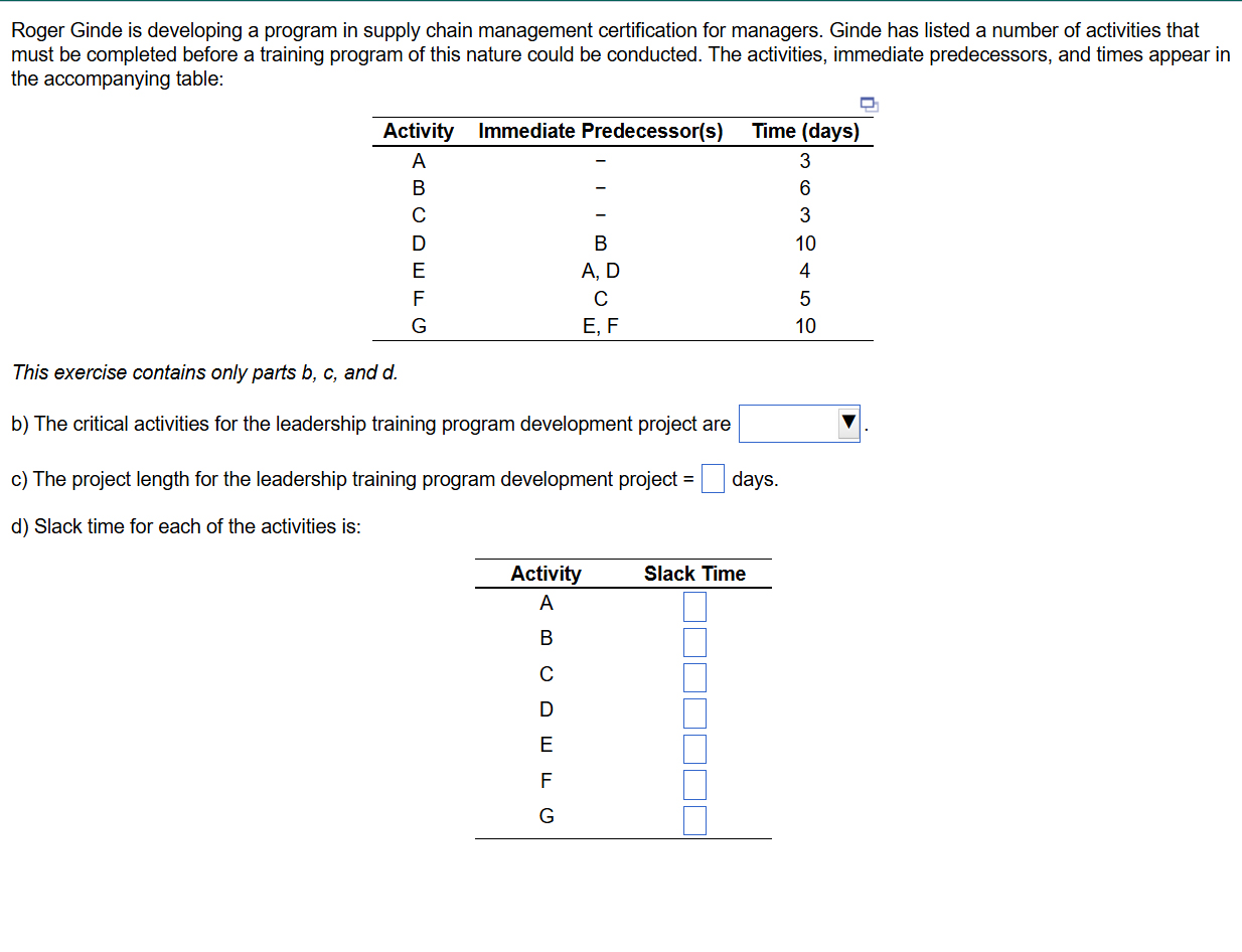 Roger Ginde is developing a program in supply