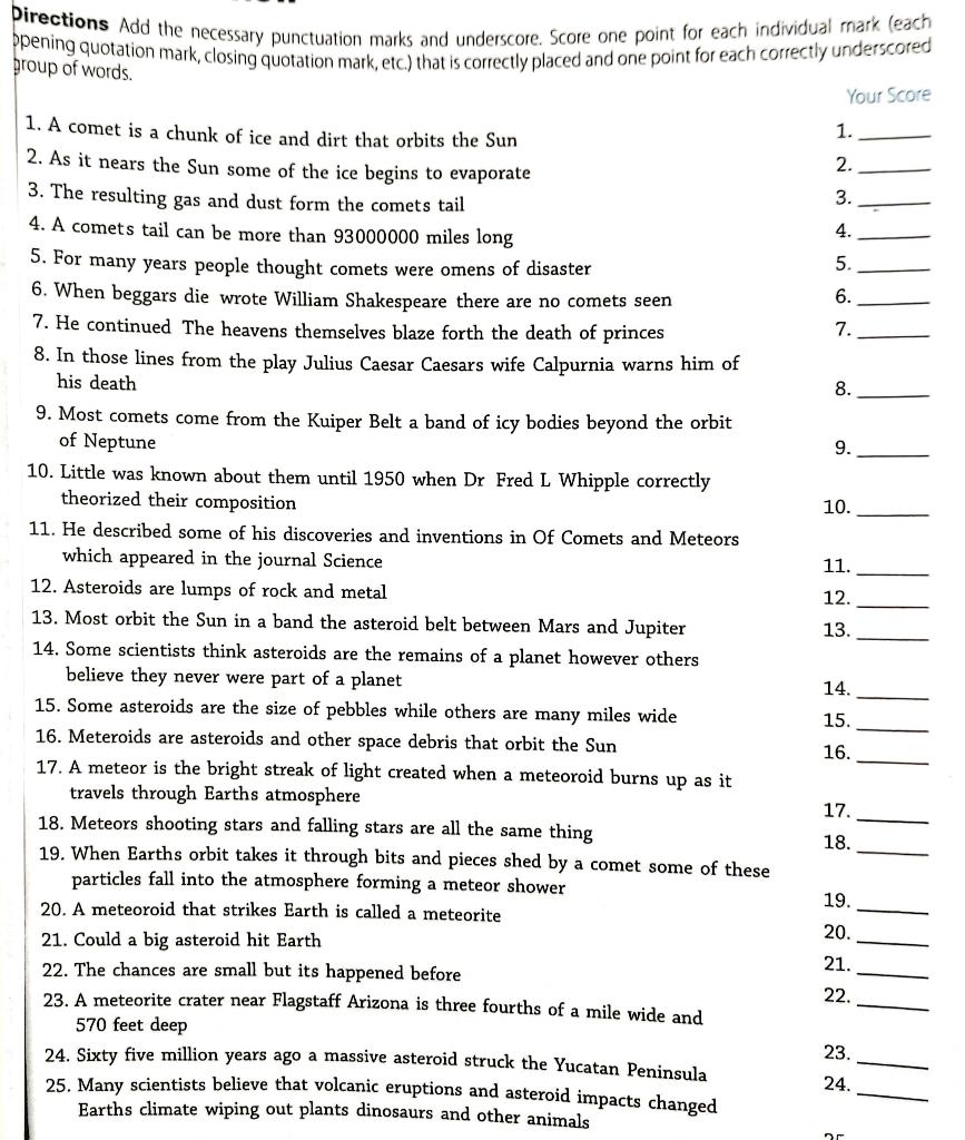 Directions Add the necessary punctuation marks