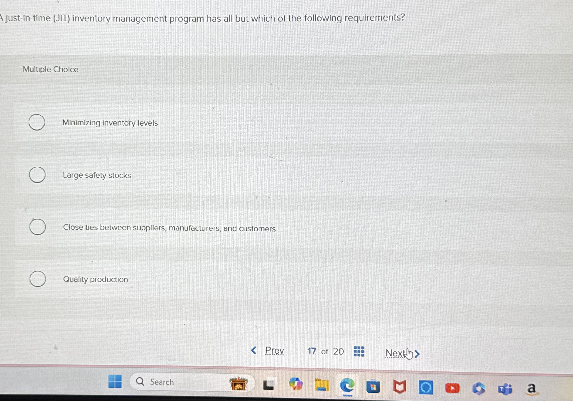 A just - in - time ( JIT ) inventory management