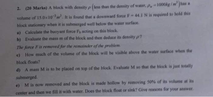 please solve clearly 2. (20 Marks) A block with