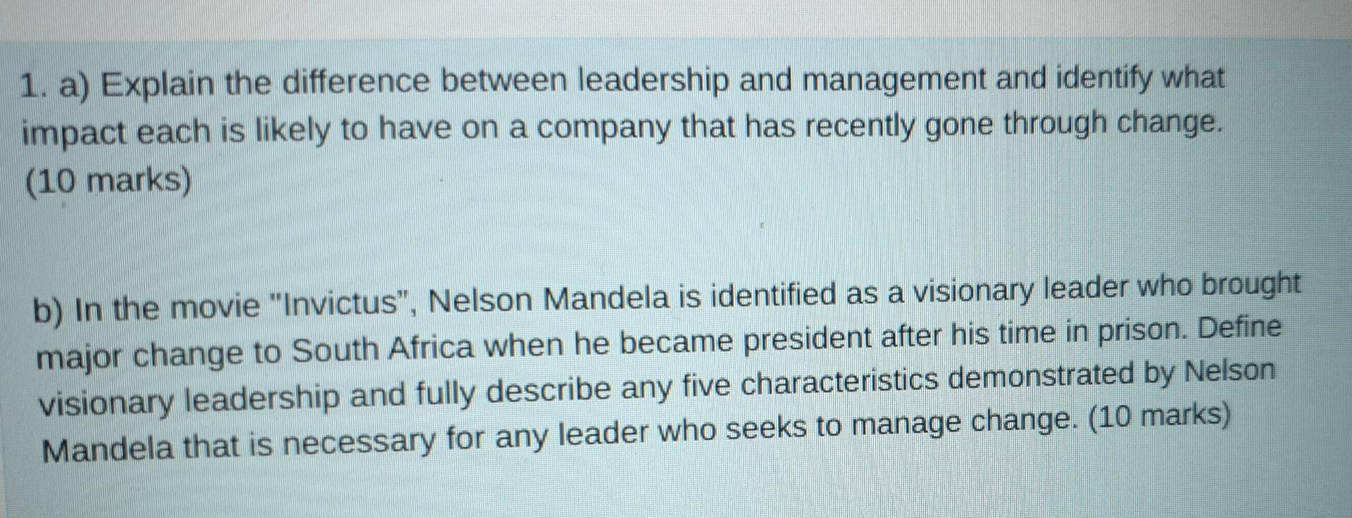 1. a) Explain the difference between leadership