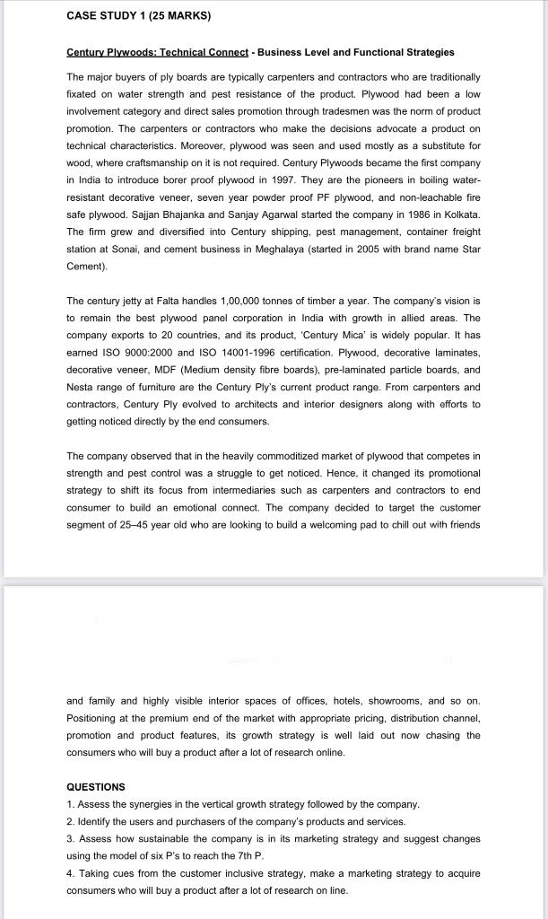 CASE STUDY 1 (25 MARKS) Century Plywoods: