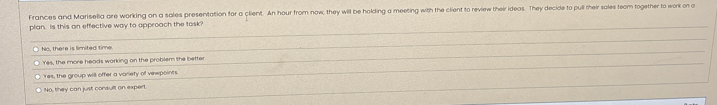 Frances and Marisella are working on a sales