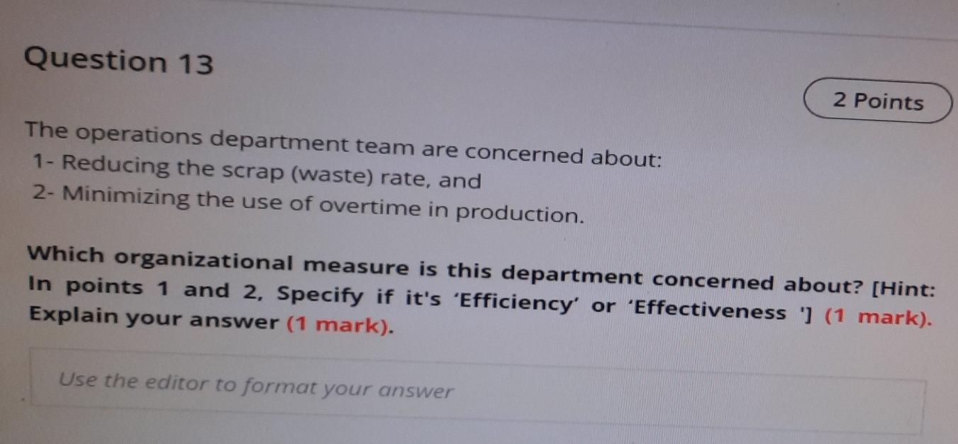 q13 Question 13 2 Points The operations