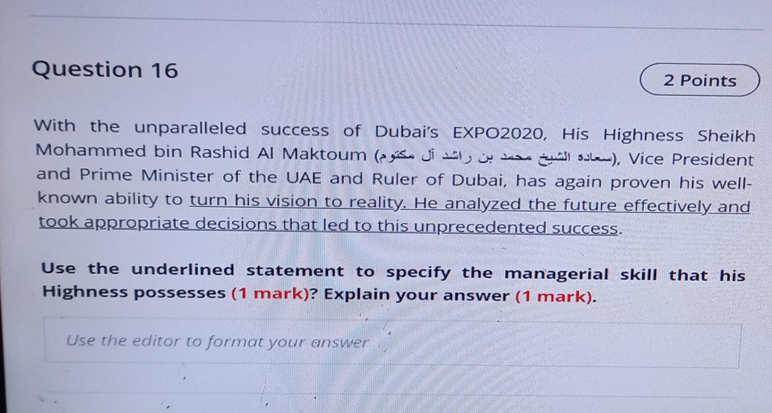 q16 Question 16 2 Points With the unparalleled