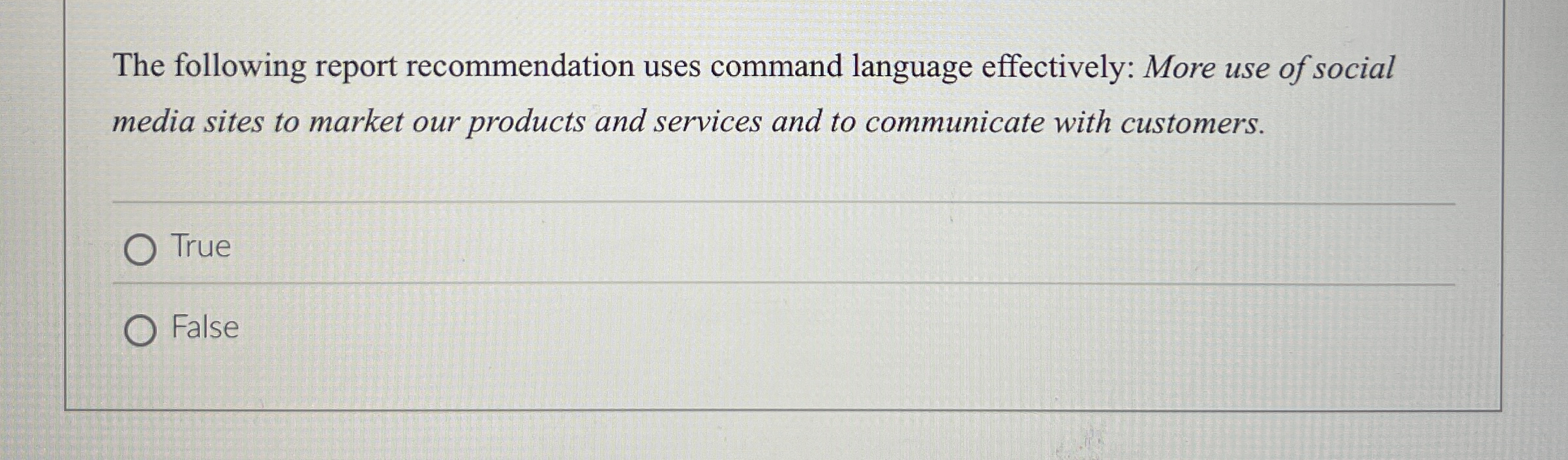 The following report recommendation uses command