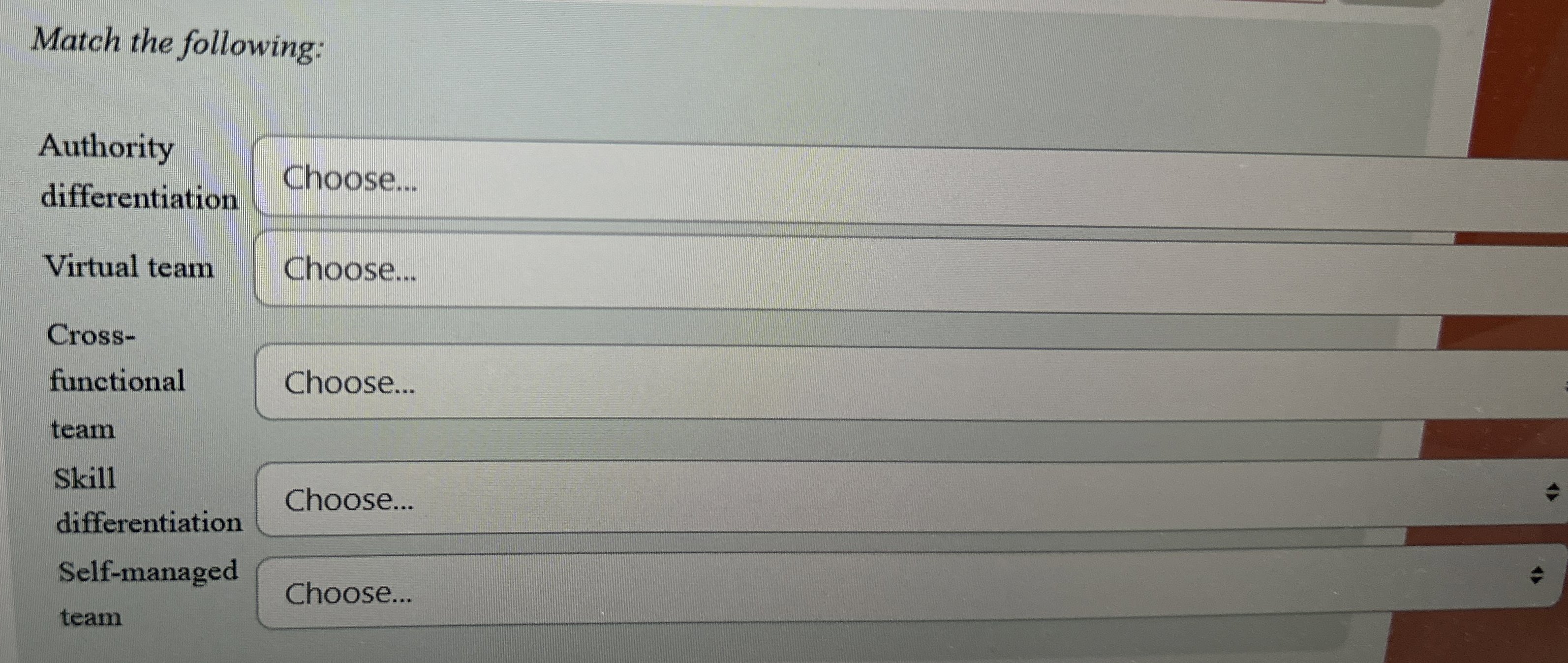 Match the following: Authority differentiation