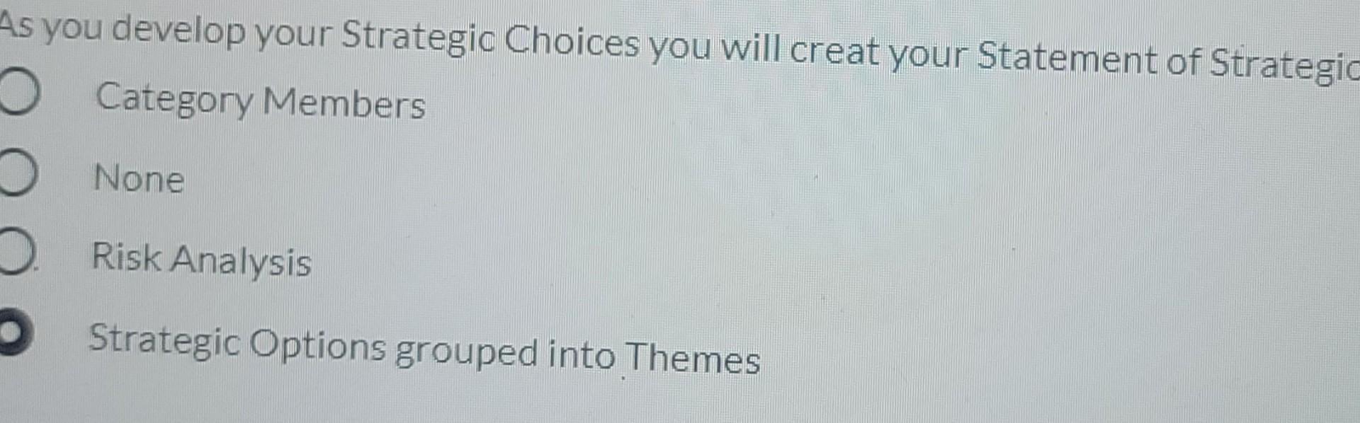As you develop your Strategic Choices you will