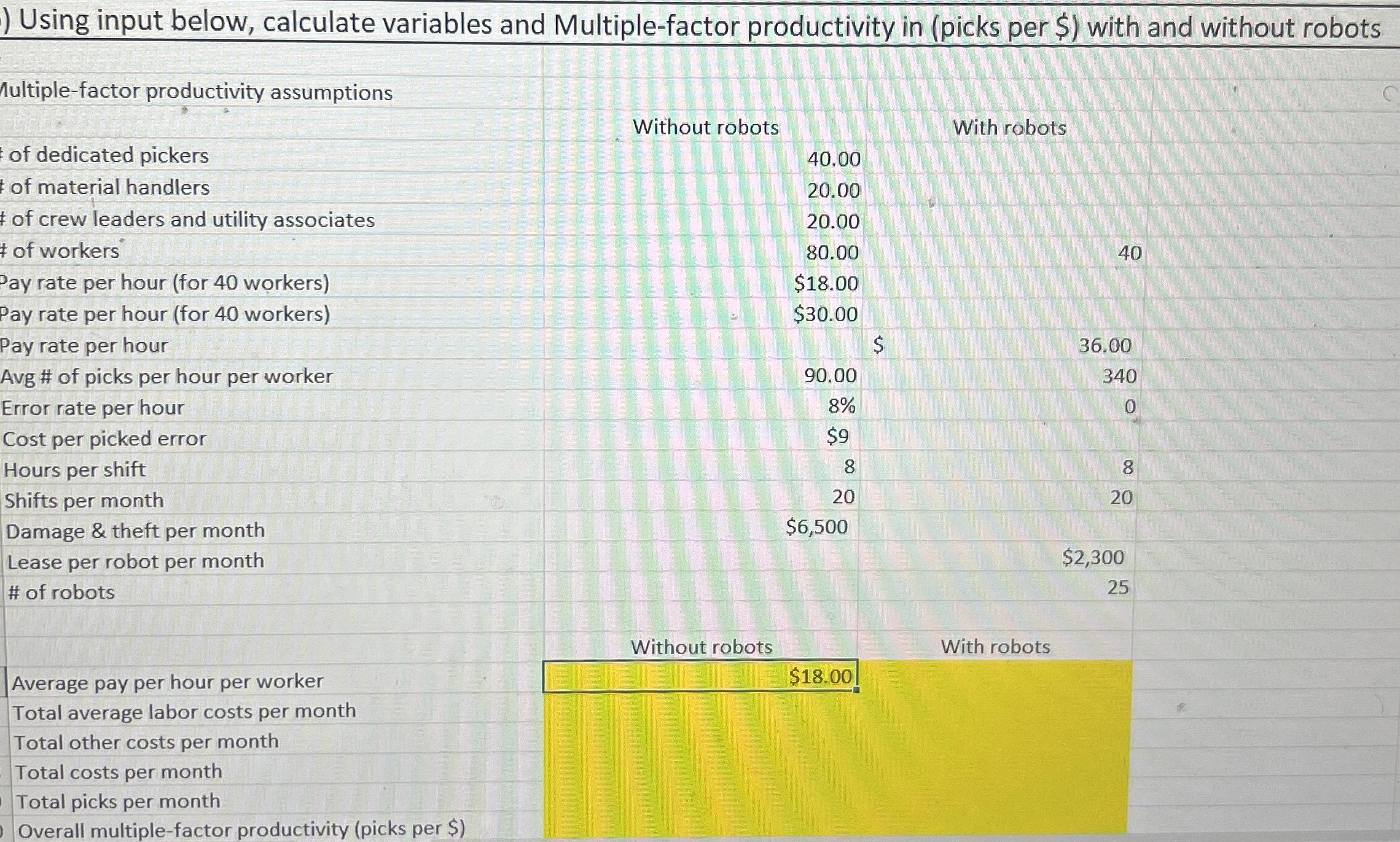 Using input below, calculate variables and