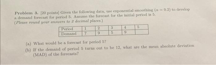 Problem 3. (20 points) Given the following data,