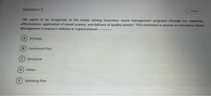 Question 3 1 Point "We aspire to be recognized as