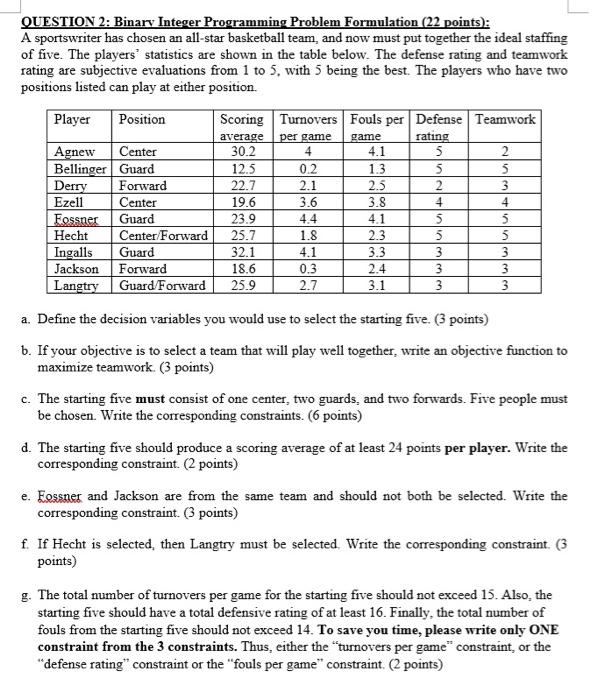 per game game QUESTION 2: Binary Integer