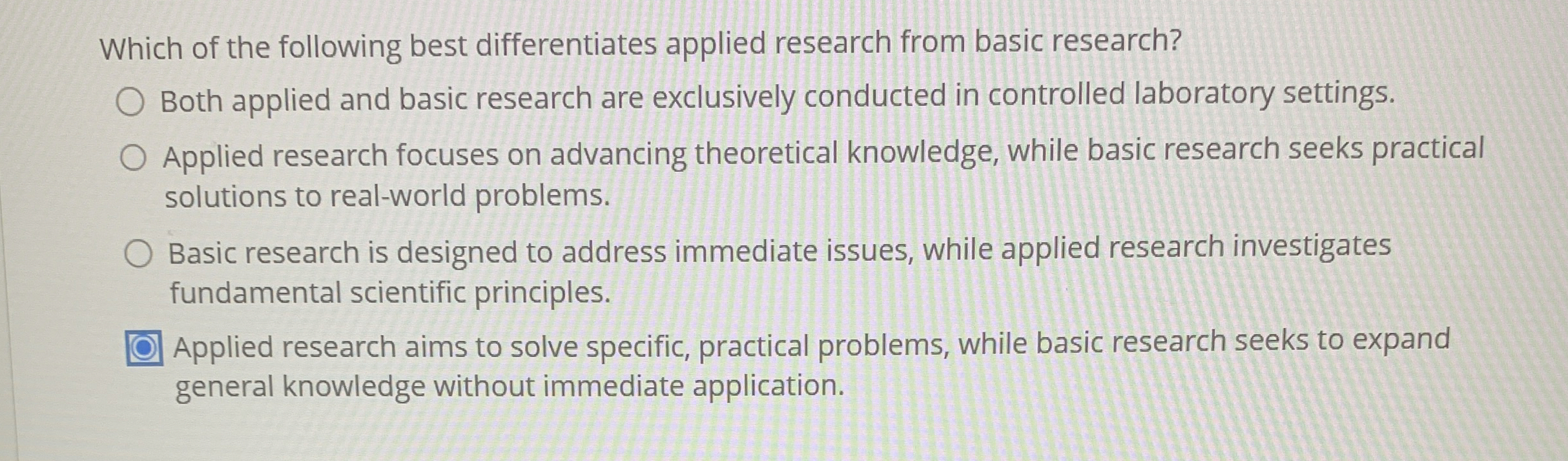 Which of the following best differentiates