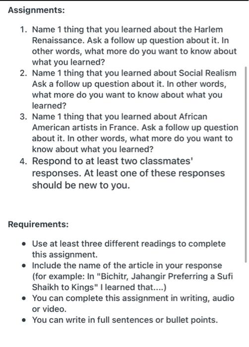 help please (: Assignments: 1. Name 1 thing that