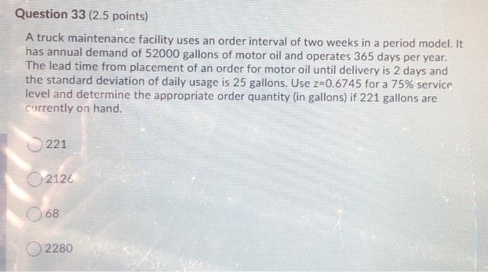 Question 26 (2.5 points) Given the following