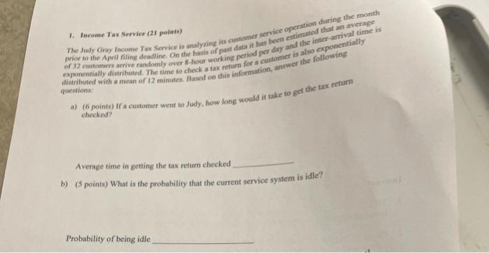 1. Income Tax Service (21 points) prior to the