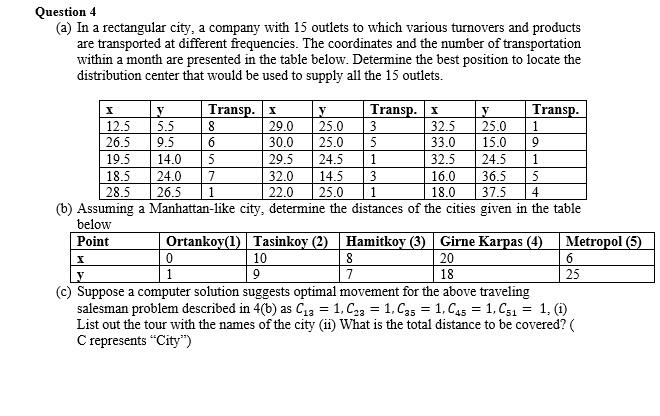 Question 4 (a) In a rectangular city, a company