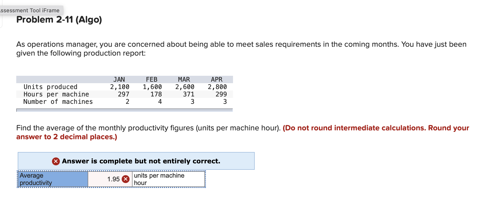 Problem 2 - 1 1 ( Algo ) As operations manager,