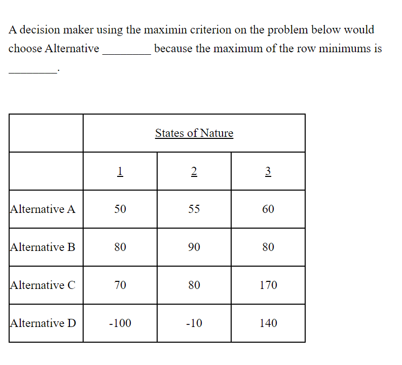 A decision maker using the maximin criterion on
