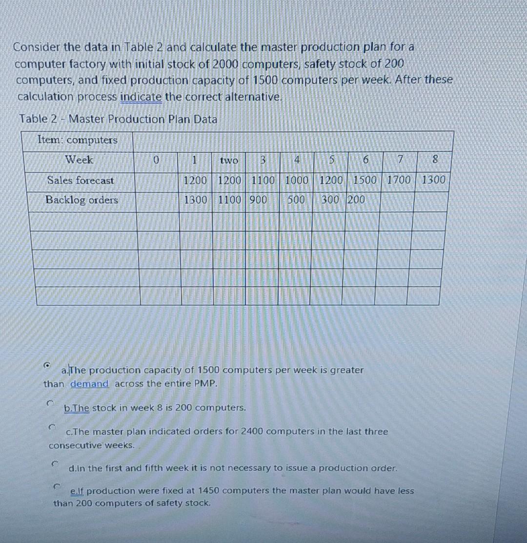 Consider the data in Table 2 and calculate the