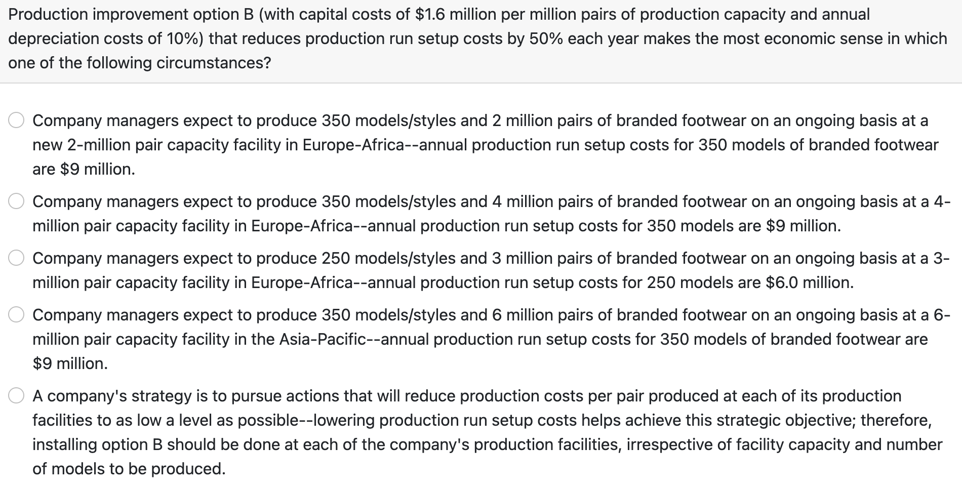 Production improvement option B ( with capital