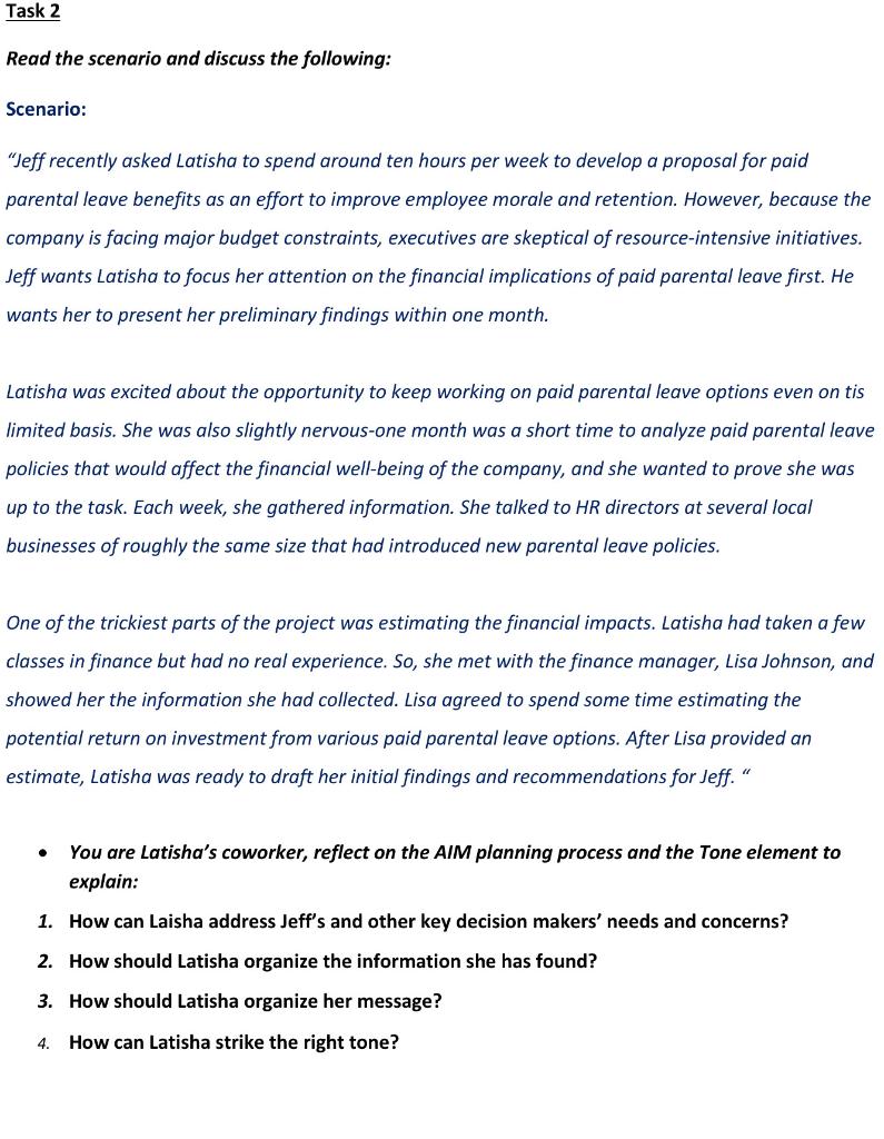 Task 2 Read the scenario and discuss the