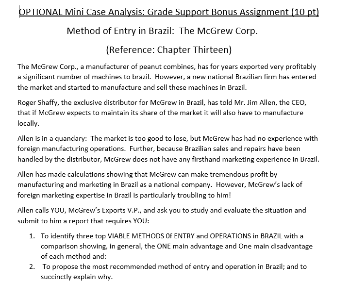 OPTIONAL Mini Case Analysis: Grade Support Bonus