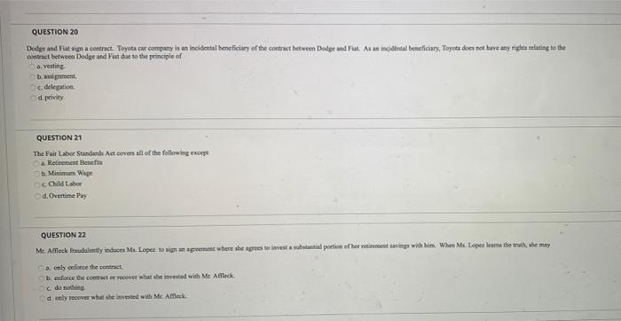 QUESTION 20 Dodge and at sign a contract. Toyota