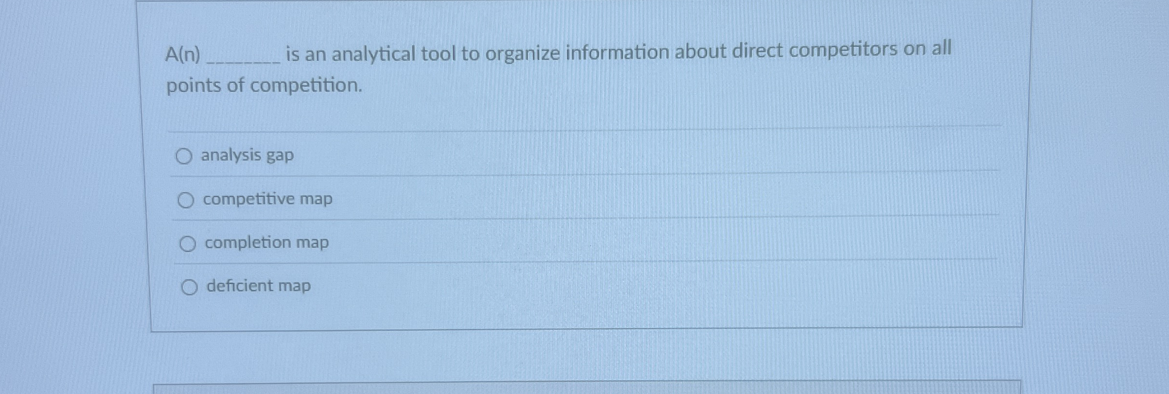 A ( n ) is an analytical tool to organize