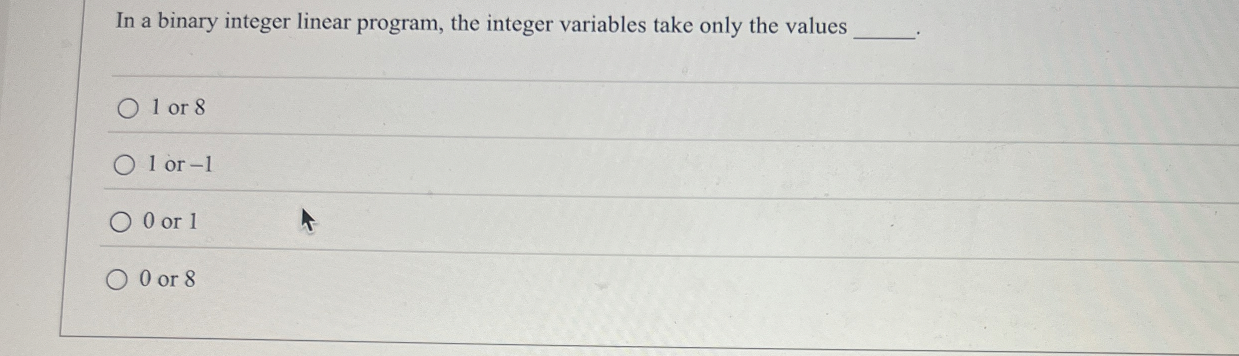 In a binary integer linear program, the integer
