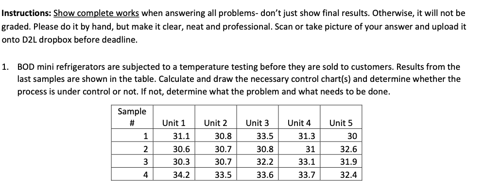 Instructions: Show complete works when answering
