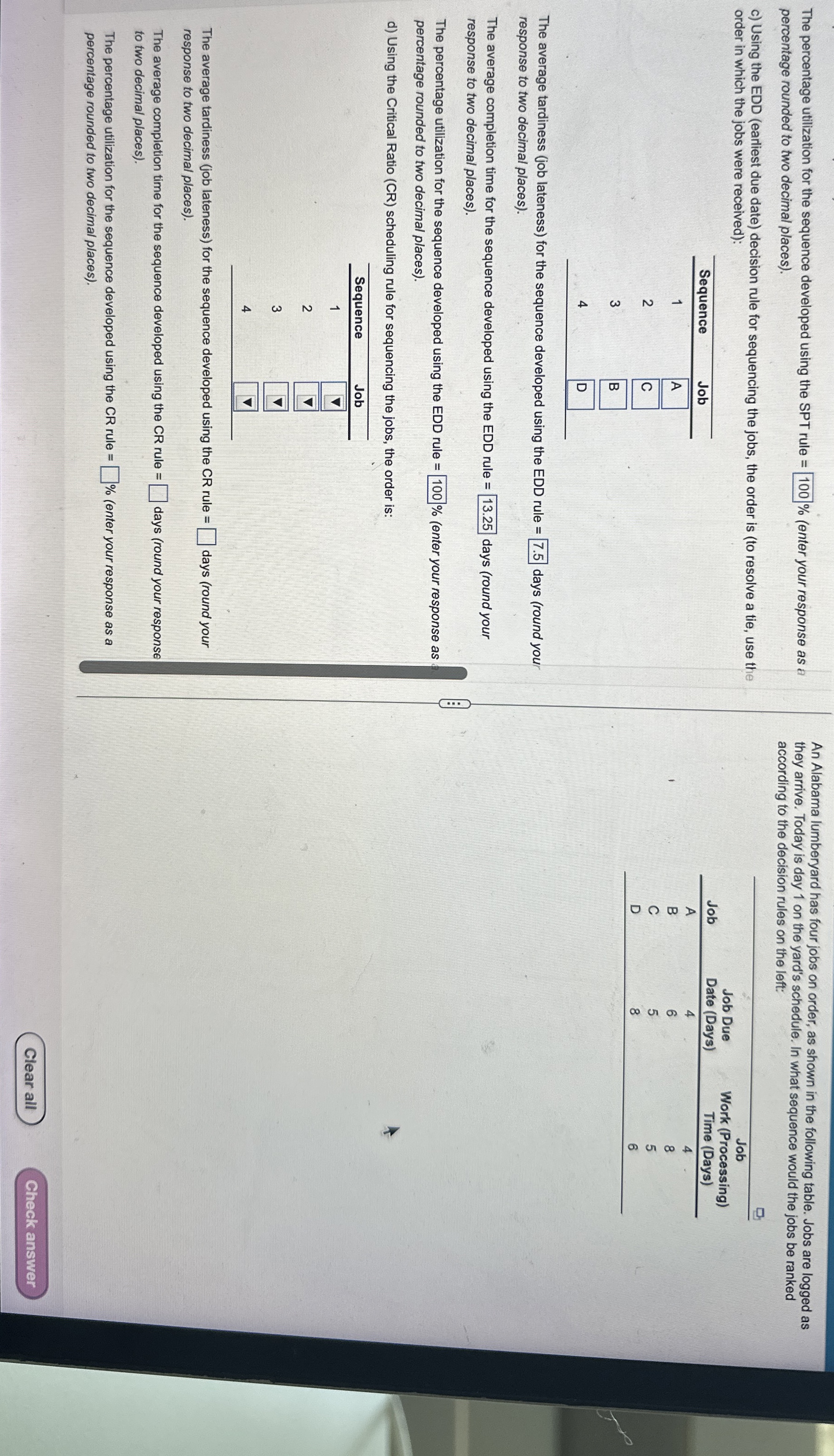The percentage utilization for the sequence