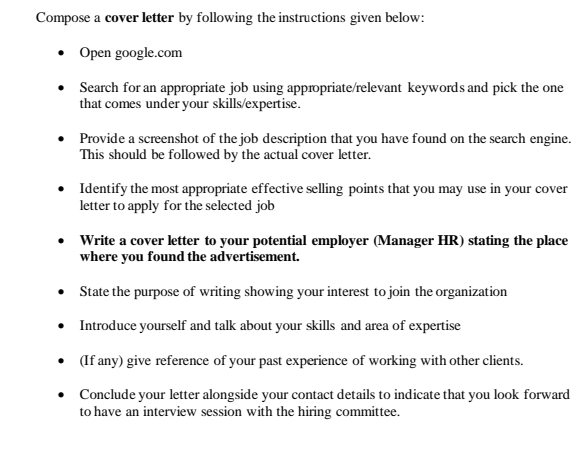 Compose a cover letter by following the